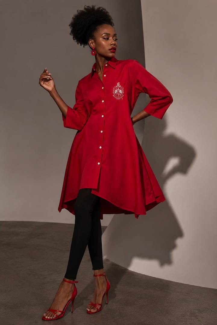 Red Delta Sigma Theta hi-lo shirt dress