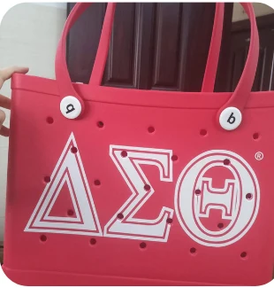 Red and white DST flex carryall tote